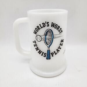 Vintage Ziggy Worlds Worst Tennis Player Mug Stein Comic Funny Milk Glass 1977